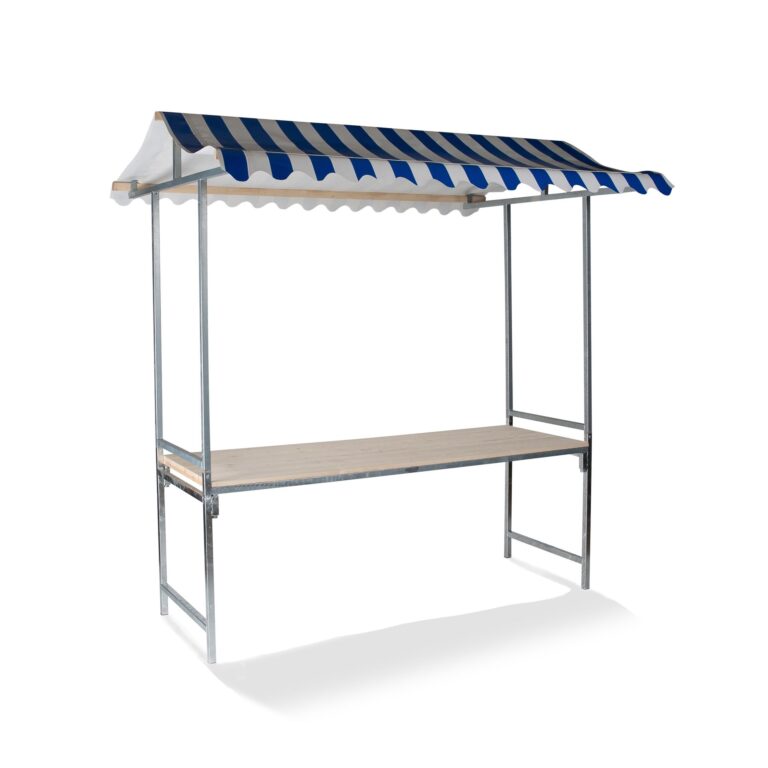 Professional Marktkraam blauw-wit,brandwerend PVC dekzeil, vurenhout, 200x151x232cm (LxBxH)
